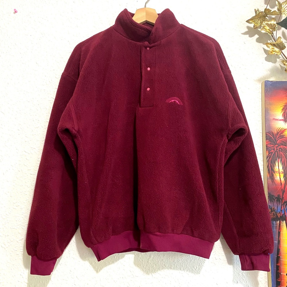 Vtg Sun Mountain Sports Golf‎ fleece snap Sweater Burgundy Mens Medium Polartec
